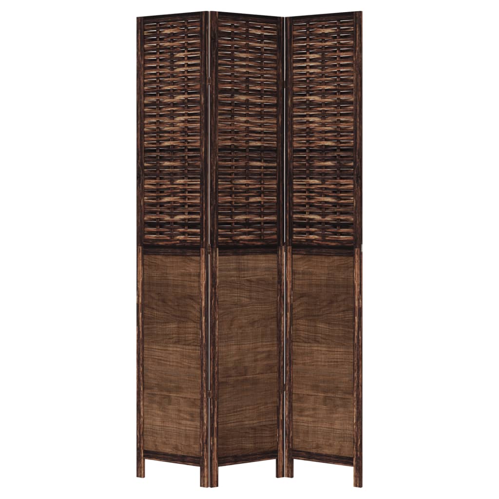 Room Divider 3 Panels Dark Brown Solid Wood Paulownia